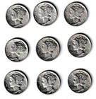 9 US Silver Mercury Dime Coins Nice Condition