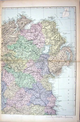 Alter antiker Druck Speck Karte 1883 Irland Dundalk Bay Dublin Belfast Omagh 19.