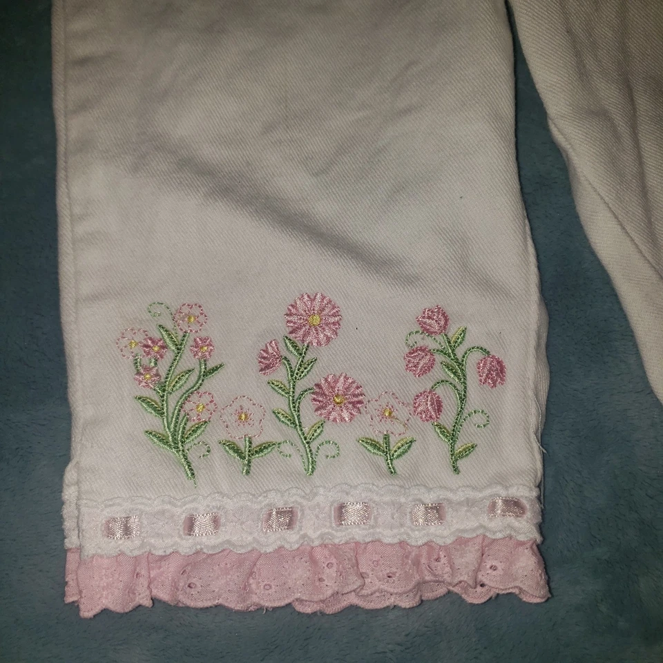 KIDS HEADQUARTERS Girls Size 4T Pants Floral Lace Elastic Waist Pockets White - Image 3 of 4