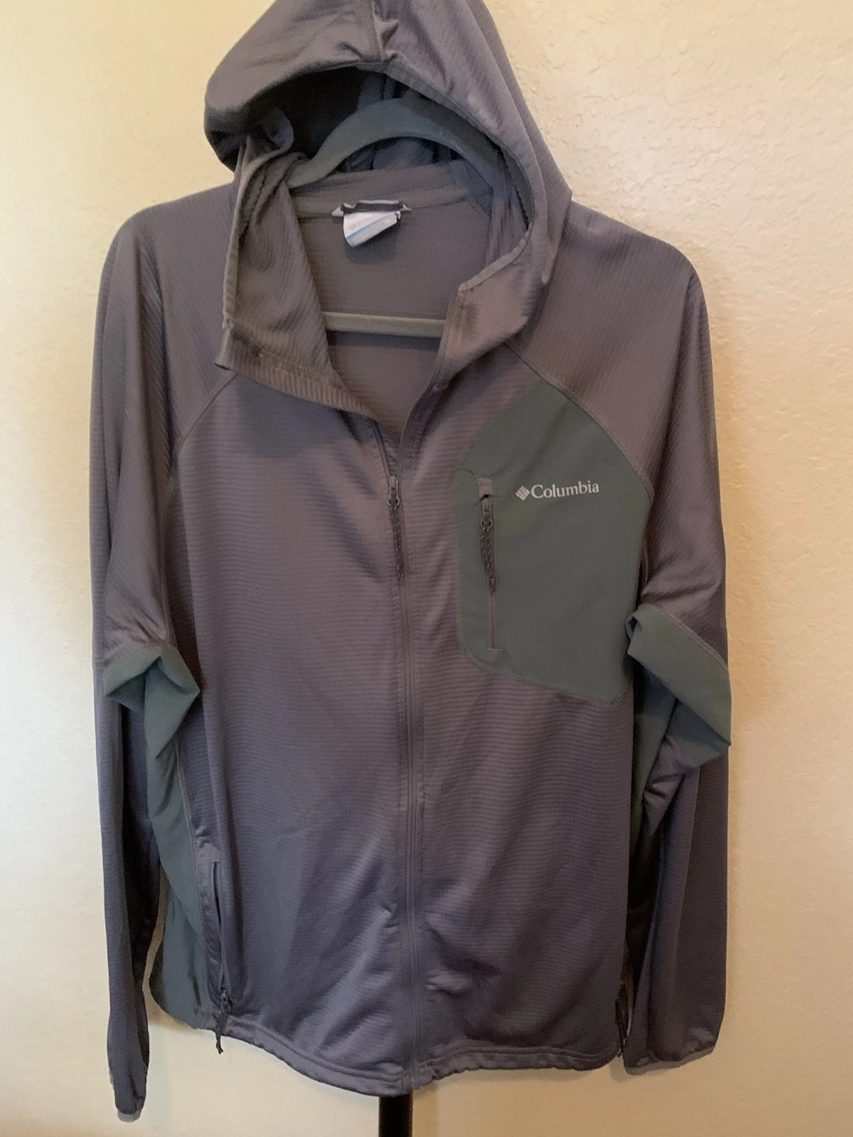 Columbia Men's Grey Hooded Lightweight Jacket Size XL Water-Resistant Full Zip