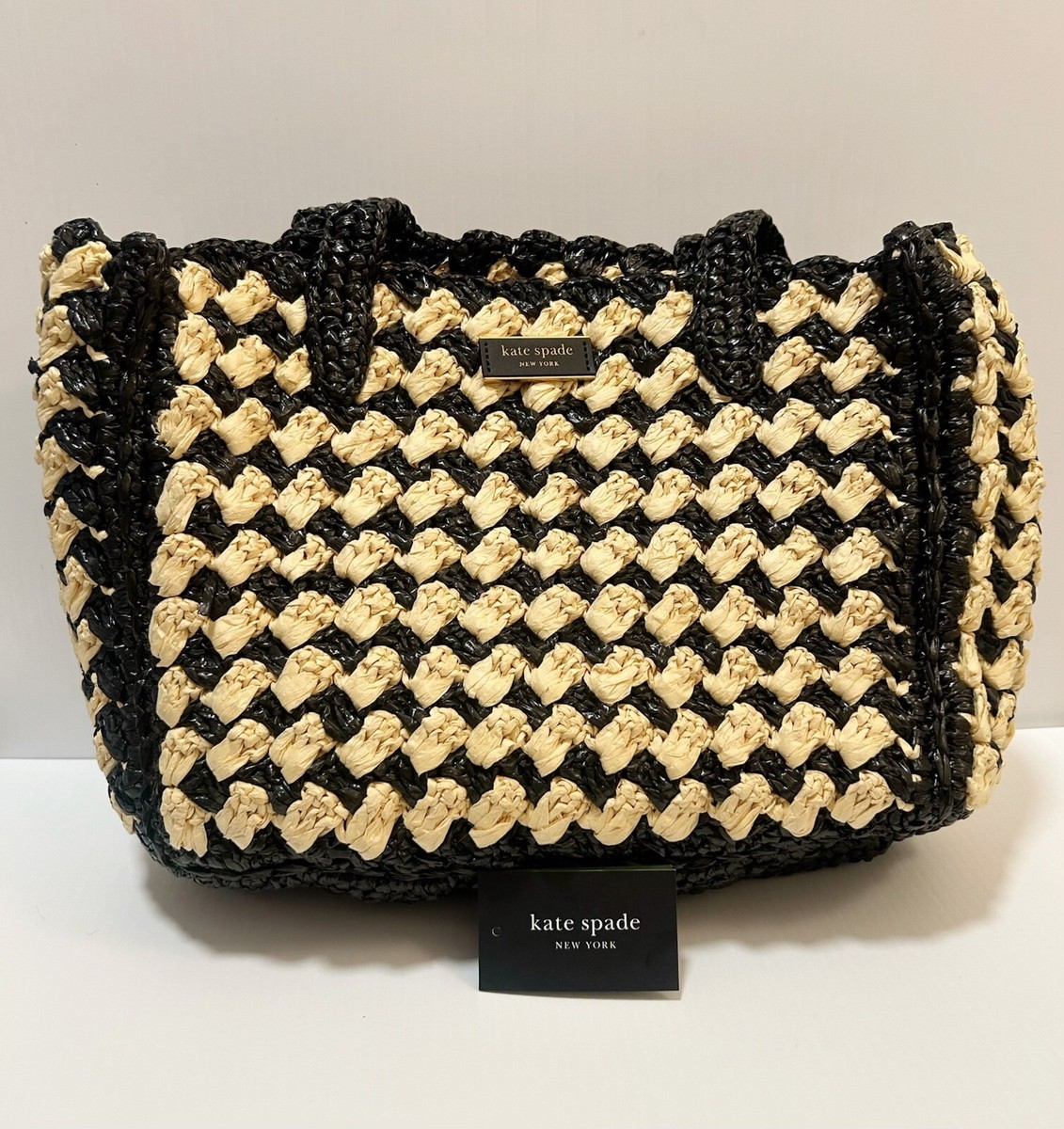 Kate Spade New York High Tide Striped Crochet Raffia Medium Totes