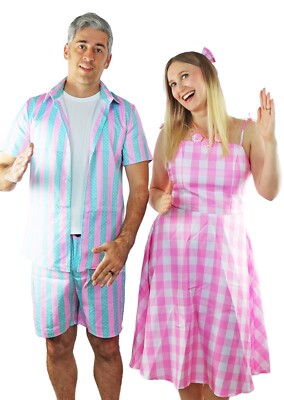 Barbie Movie Pink Checkered Dress Costume adult womens cosplay