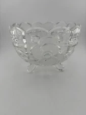 Lead Crystal Flowers 3 Footed Candy Dish Nut Bowl Clear Frosted Bowl