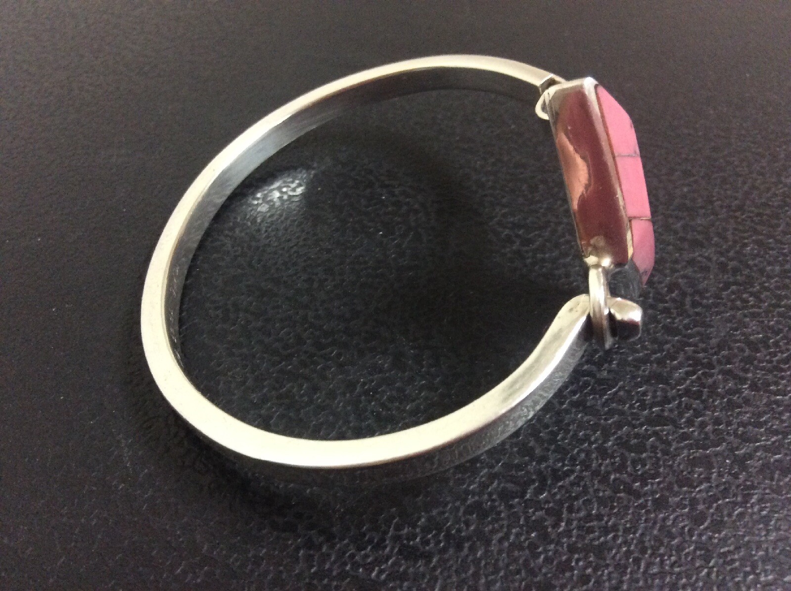 Sterling Silver Solid Hinged Bracelet w/Diamod Sh… - image 4