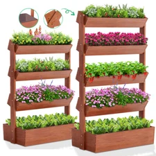 Vertical Wooden Raised Garden Bed Plant Stand Flower Rack Wooden Planter Box