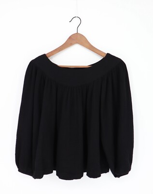ENZA COSTA Cotton Gauze Yoke Relaxed Fit Blouse Top Black M 2 $245 A2