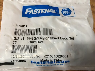 (25) 3/8''-16 Grade 18-8 NE Stainless Steel Nylon Insert Lock Nut