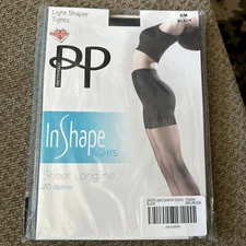 Pretty Polly In Shape Black Light Shaper Tights Sheer Longline 20 Denier Shaping