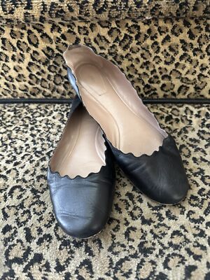 Chloe Scalloped Flats Size 38 Chloé Womens Round Toe Scalloped Ballet Flats Taupe Suede 38  main image 3