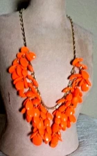 GOLDTONE FANCY LINK CHAIN NECKLACE W/TEARDROP BEAD DANGLES 16" L WT 32.95 GMS 