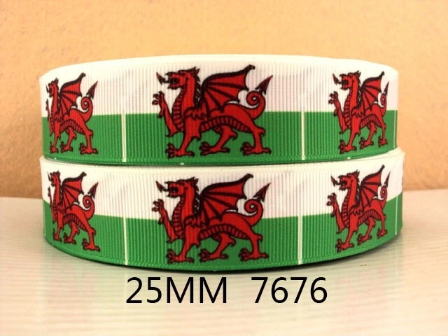 Wales Welsh Flag Grosgrain Ribbon 25mm wide 1m, 2m or 5m lengths