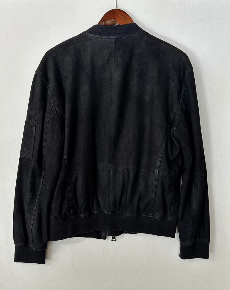 #215 Colección John Varvatos Fácil Ajuste Piel de Cabra Gamuza Doble Cremallera Bombardero Talla S Foto 4 de 4