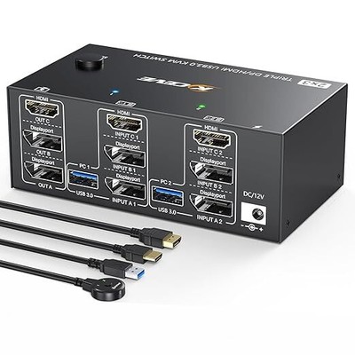 KVM Switch 2 Computer 3 Monitore, USB 3.0 KVM Umschalter HDMI + DisplayPor