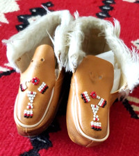 Vintage moccasins Naitive American Fur Hand Beaded Children's shoes 6 inches