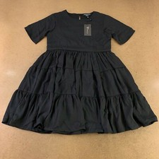 Wednesdays Girl Womens Fit & Flare Mini Dress Black Keyhole Back Tiered XS New