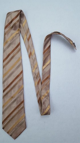 Bugatchi Uomo Tie Brown Beige Striped New Silk Mens Necktie Nwt Accessory Italy - Picture 5 of 12