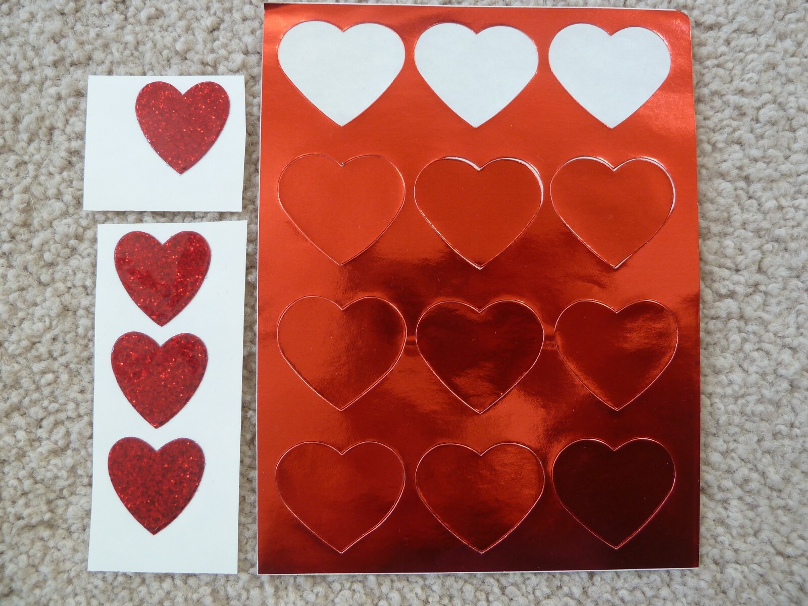 Glitter and Foil Red Hearts Stickers Valentine's Day Lot of 13 RARE HTF