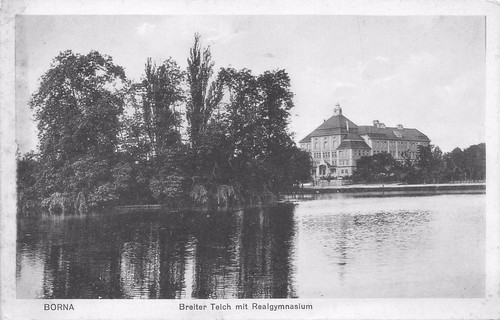 AK Borna Breiter Teich mit Realgymnasium Postkarte vor 1945 eBay