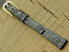 Vintage NOS Stylecraft Black Crocodile Watch Band Gold Tone Buckle 9mm Unused