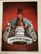 NEW Budweiser Motorcycle Paper Poster Man Cave Bar Pub Banner Sign American Bud