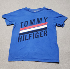 Tommy Hilfiger Shirt Boys Large 16/18 Blue Spell Out Casual Short Sleeve
