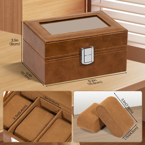 3 Slots Watch Box PU Leather Case Organizer Jewelry Storage Display ...