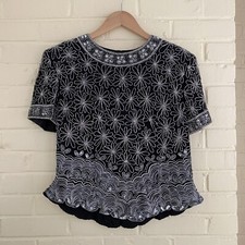 Vintage Andrianna Papell Boutique Evening Silk Beaded Black Orate Top Size Large