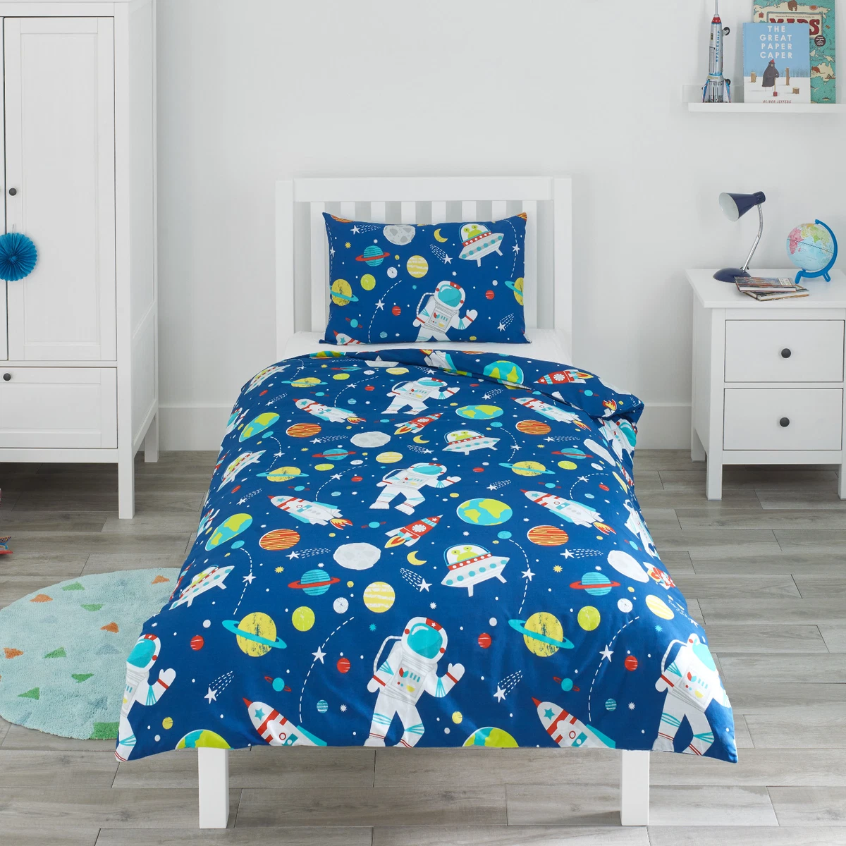 Space Single Duvet Cover Pillowcase Bedding Bed Set Rocket Planet