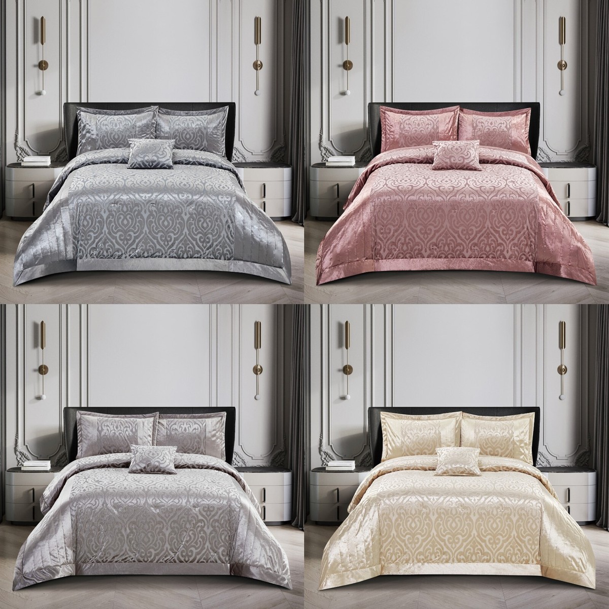 Quilted Piece Velvet Bedspread Bed Throw Bedding Set Double King