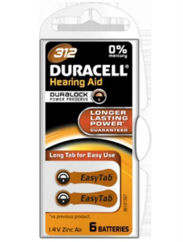 12 x Duracell ActivAir Hörgeräte Batterien Typ 312 PR41 Easy Tab
