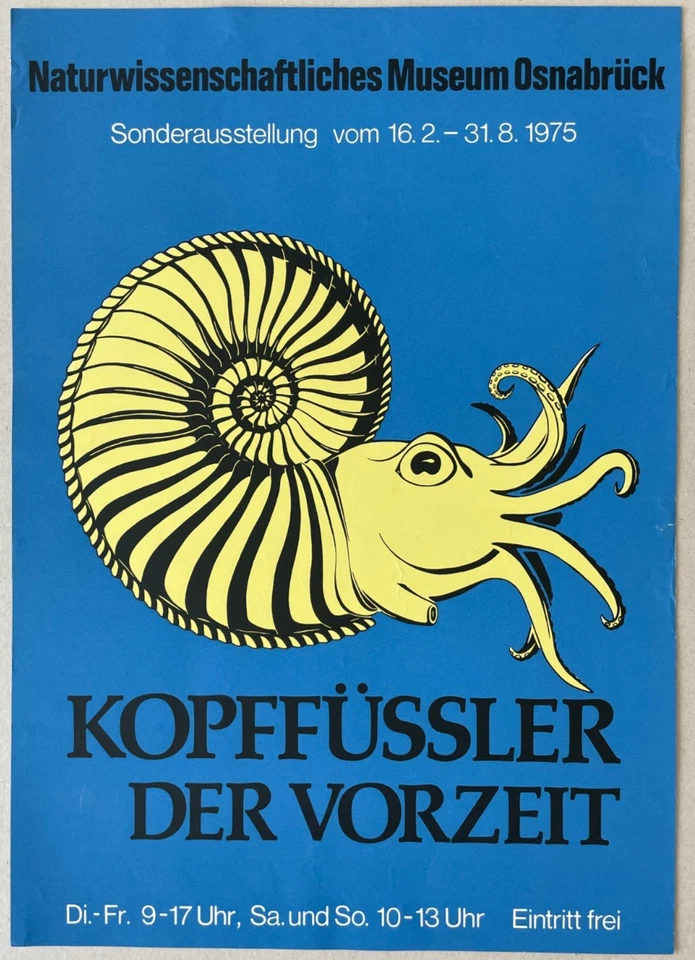 Plakat Poster - Kopffüßler der Vorzeit Osnabrück Grafik 1975 Nautilus Ammonit - Bild 1 von 1