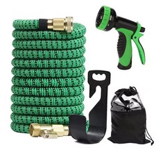 50ft Expanding Water Hose, No-Kink Garden Hose with Nozzle - Green and Black