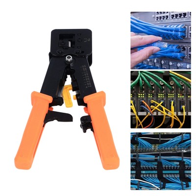 Orange RJ45 Crimping Tool Pass Through CAT6 CAT5E Ethernet Wire Crimper Sta CU