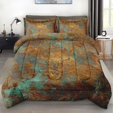 Comforter Set with 2 Pillowcases Queen Size, Teal Queen 3Pcs Copper Abstract