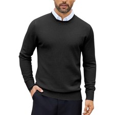 Mens Jumpers Pullover Crew Neck Knit Sweater Ribbed Regular Fit Casual Winter