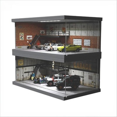 1/64 Diorama Diecast Car Garage Model LED Lights Street Repair Building Scene US
