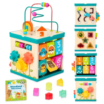  Tabletop Activity Cube   Educational Storybook Included   Wooden Shape Sort...