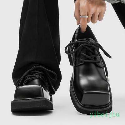 Men's Big Square Toe Dress Derby Leather Lace Up Shoes Wide Foot Fashion Evening