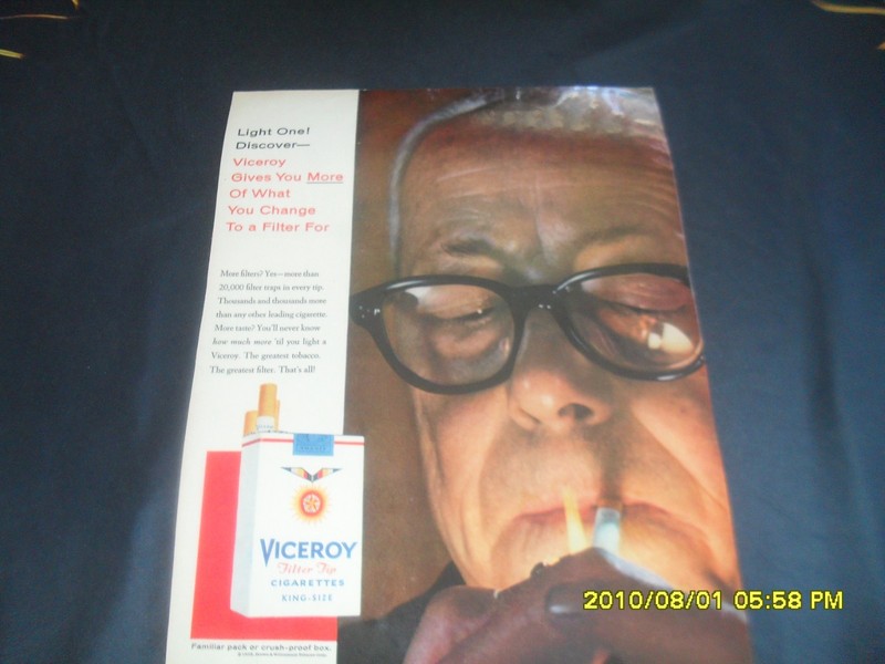 Vintage 1958 Viceroy King Size Cigarettes Print Ad