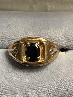 Men’s Vintage 14K Gold Black Onyx Diamond Ring Solid Gold Classic Statement Ring