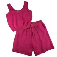 Vintage St. John Two Piece Set Womens 10 Pink Knit Santana Shorts Tank Top USA