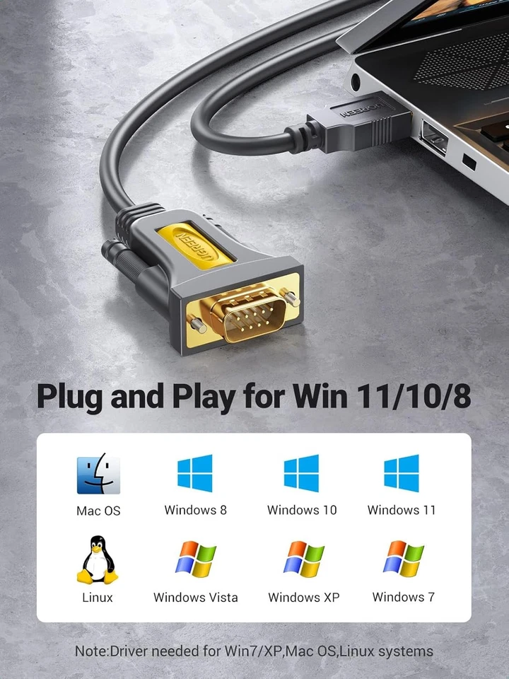 UGREEN USB Serial Cable to RS232 DB9 9 pin Converter for... - Image 4 of 4