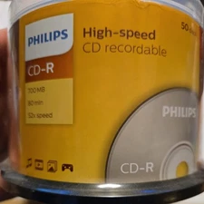 NEW SEALED 50 PACK/SPINDLE PHILIPS CD-R's 700 MB 80 MIN 52X RECORDABLE DISCS.
