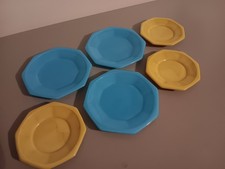 Vintage Akro Agate Play Time Blue Yellow Depression Glass Dishes Plate Saucer