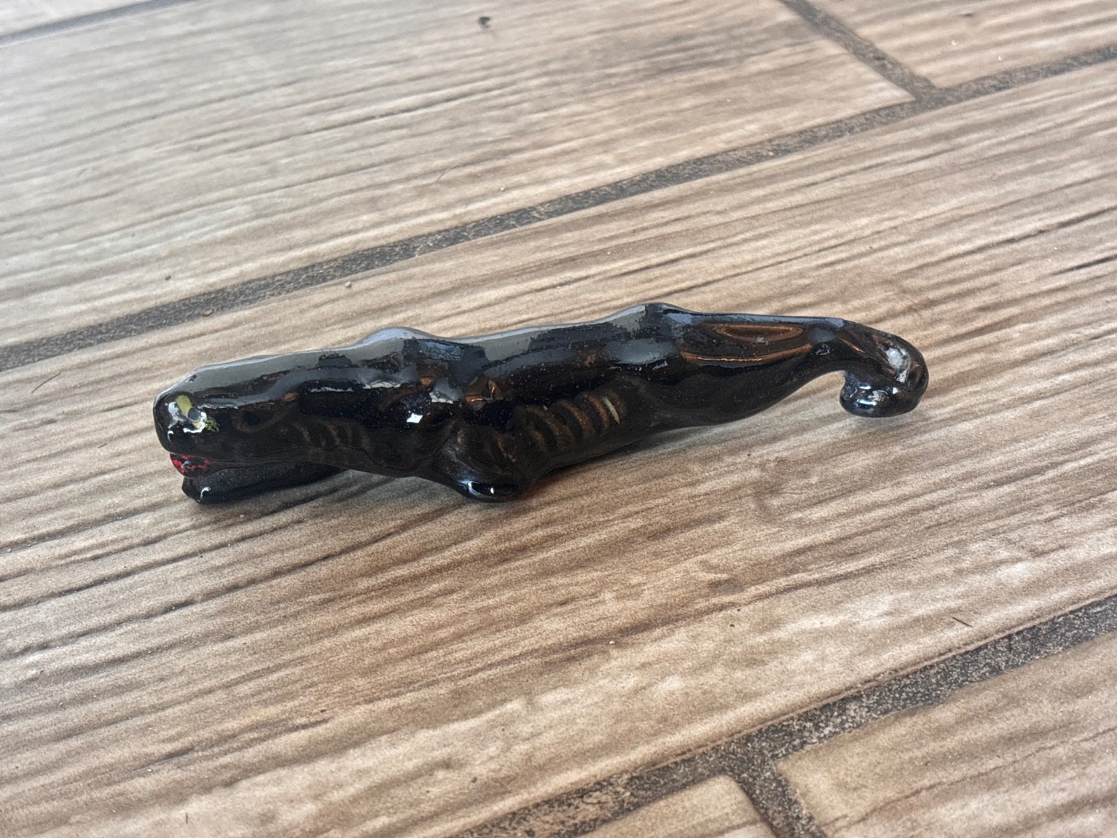 Vintage Black Glazed Ceramic Panther Figurine - Tapapan