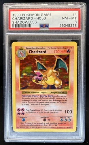 1999 Pokemon Shadowless Charizard Holo #4/102 PSA 8