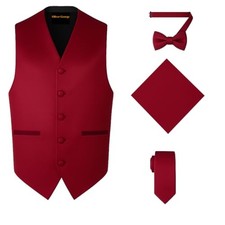 4pc Men's Solid Formal Suit Waistcoat Tuxedo Dress Vest 4X-Large Burgundy