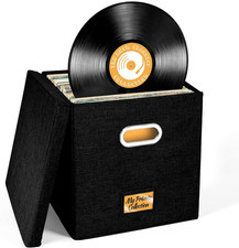 Vinyl Record Storage Box for up to 50 12-Inch Albums, Records Crate, LP Album