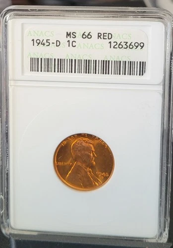 1945-D LINCOLN WHEAT CENT  MS66 RED  ANACS  Old Soapbox Holder