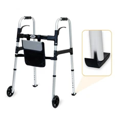 iLiving Easy Folding Rolling Walker with Shopping Bag Basket -350 lbs, Silver
